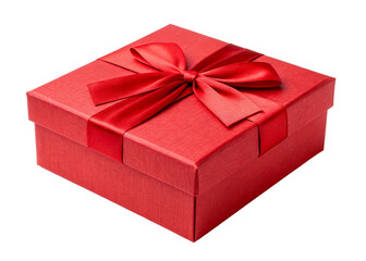 Fototapeta premium Red gift box with satin ribbon bow