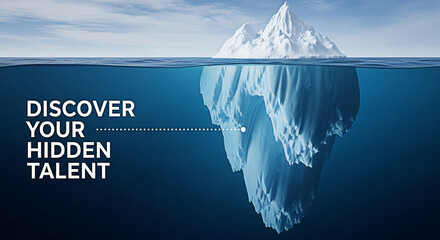Iceberg floating in the ocean with the concept of discovering hidden potential and talent beneath the surface of the water