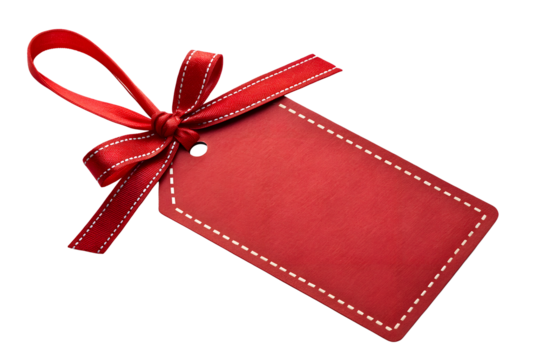 Red Gift Tag with Decorative Ribbon Bow