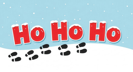 Ho Ho Ho Christmas Greeting with Footprints in the Snow
