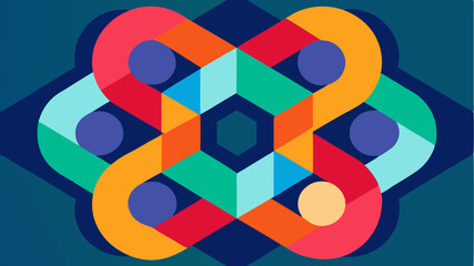 A geometric pattern that symbolizes collaboration featuring interlocking shapes and vibrant colors to represent the blending of different design styles.