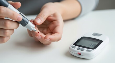 Checking Blood Sugar Level with Glucometer at Home – Diabetes Health Care Concept
