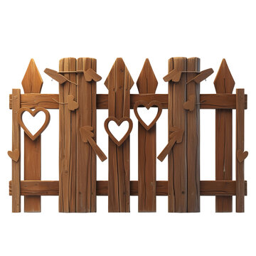 3D icon of a wooden fence with arrow-shaped planks, realistic texture, clean white background, Generative AI
