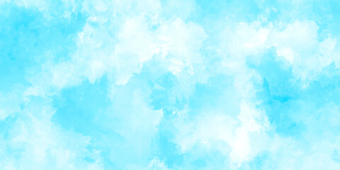 Obraz premium Abstract background with panorama of blue sky and white cloud nature design. horizon spring morning sky with clouds background. hand painted watercolor shades sky clouds.