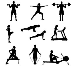 Fitness and Gym Exercise Silhouettes Collection