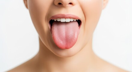 Obraz premium Close-Up of Woman Showing Tongue Oral Health and Medical Examination Concept