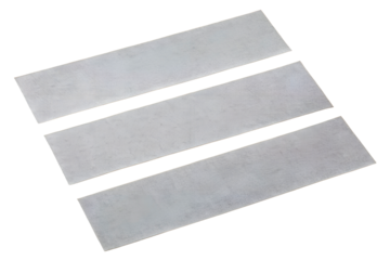 Three gray textured metal rectangles arranged diagonally