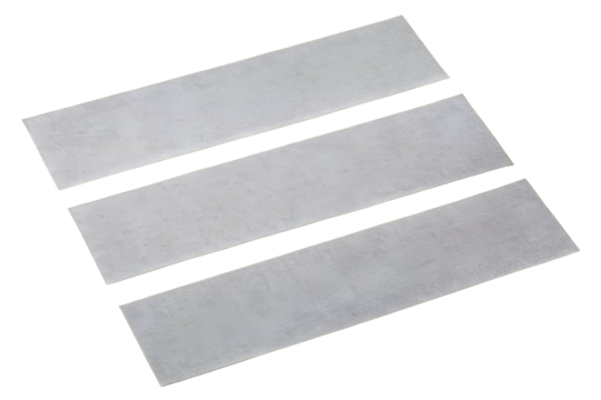 Three gray textured metal rectangles arranged diagonally