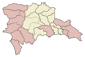 Obraz premium Illustration of a divided land area with light pink and cream colored regions and black border lines silhouette