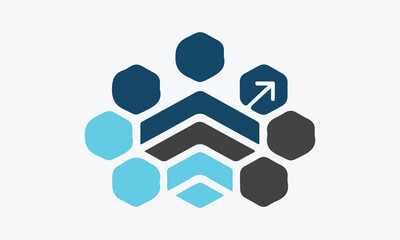 Abstract Hexagon Network Logo with Arrow Up | Modern Geometric Symbol for Growth, Connection, and Technology Businesses