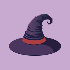 Realistic Purple Witch Hat Vector Illustration with Red Band