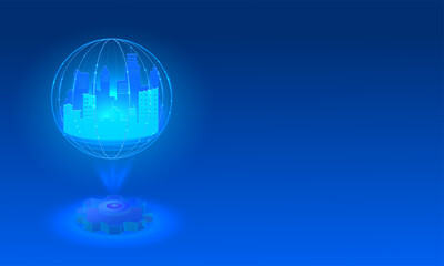 Cyberspace city symbol light glow lines and shiny houses.