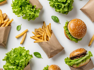 Minimalist Brown Paper Wrapped Burgers Scene
