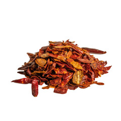 Obraz premium Pile of Dried Red Chili Flakes ingredients Isolated on a Transparent Background