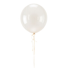 White balloon floating with ribbon on plain background  