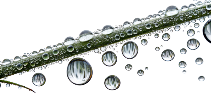 Close-up of dew drops clinging to a green plant stem