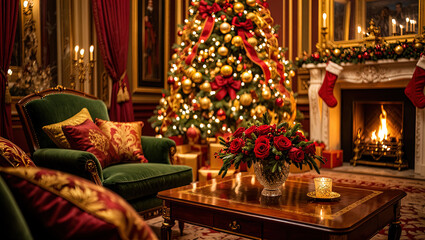 Fototapeta premium the interior of a cozy room decorated in Christmas style to create a festive atmosphere