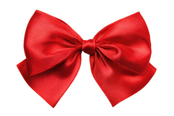 A vibrant red satin bow isolated on a transparent background