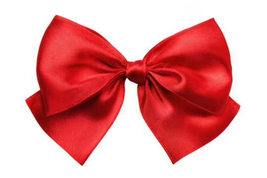A vibrant red satin bow isolated on a transparent background