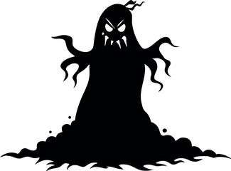 Evil Ghost Rising from the Ground, Haunted Halloween Vector Design