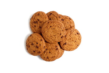 There are oatmeal cookies on a white background.	