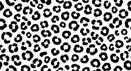 Black Leopard Spots Pattern, Feline Animal Print Design on White Background