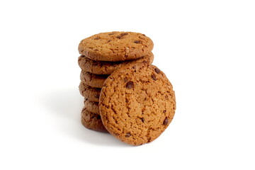 There are oatmeal cookies on a white background.	