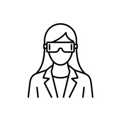Woman wearing virtual reality goggles in business attire
