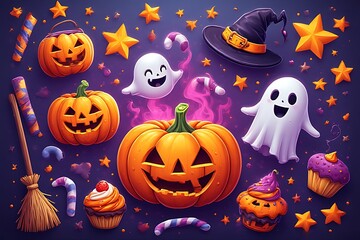 Orange and spooky Halloween pumpkin vector background with bats for an autumn holiday celebration