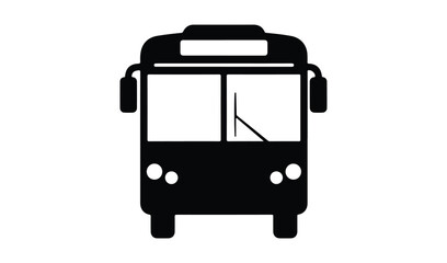 Front view of a black bus icon on a white background