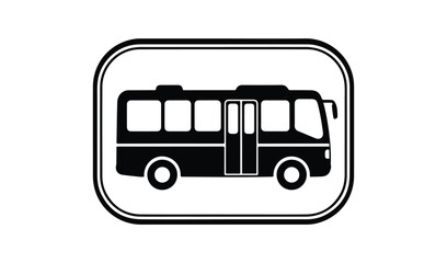 Black silhouette of a bus inside a rounded square frame