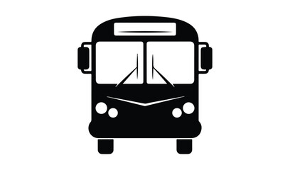 Front view of a black bus icon on a white background