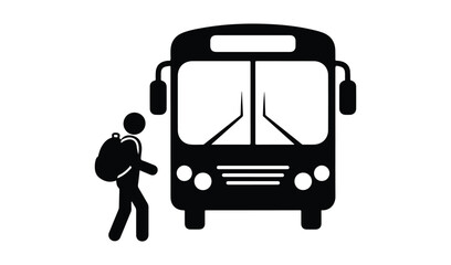 Silhouette of a person with a backpack boarding a bus