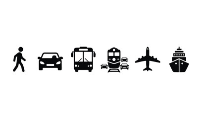 Collection of transportation icons showing different modes of travel