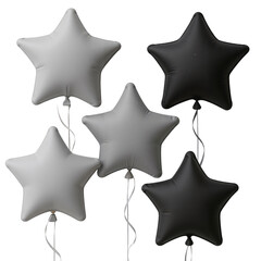 Star-shaped black and white balloons tied with ribbons for decoration  