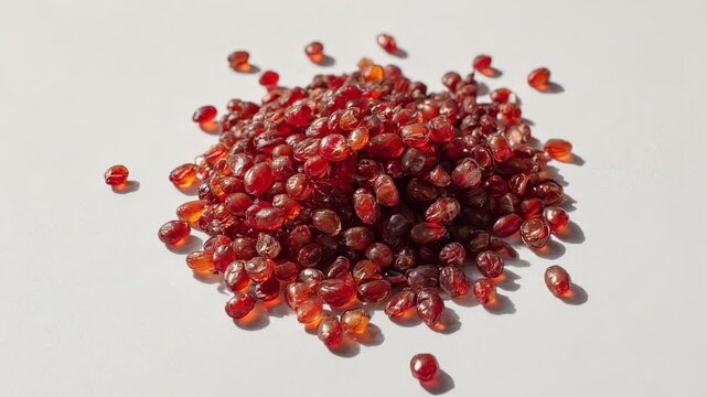 Vibrant Red Pomegranate Seeds Pile on White Background.