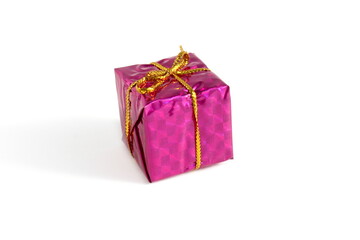 There is a miniature gift box on a white background.