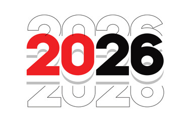 2026 Happy New Year logo text design. 2026 number design template.  Vector illustration with labels isolated on white background.	
