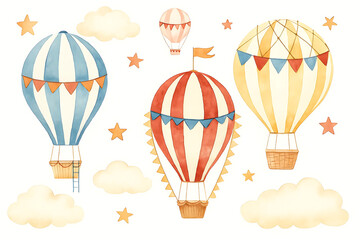 Fototapeta premium Watercolor hot air balloons illustration 