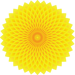 Bright yellow geometric mandala flower with layered petals abstract vector design