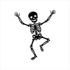 Dancing Skeleton Silhouette for Halloween Celebrations and Spooky Themes with Arms Raised in Festive Spirit and Isolated on White Background