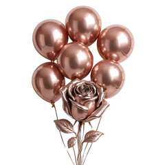 Metallic rose balloons arranged together on a white background  