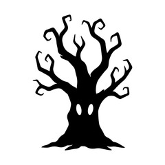 Spooky Halloween Tree Silhouette with Glowing Eyes for Creepy Holiday Decoration and Festive Season Design Project or Dark Fantasy Illustration