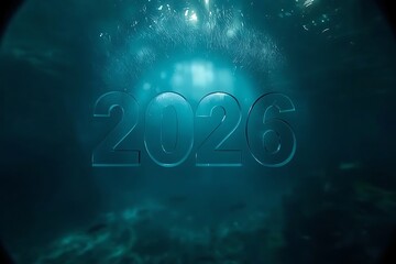 Future 2026 Etched on Clear Glass Underneath the Ocean Surface