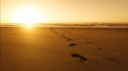 Obraz premium footprints,walking,shore,sand,coast,waves,travel,beach,water,sunset,sea,relax,horizon,ocean,scenic,view,vacation,summer