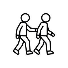 Two figures walking together with one person guiding the other