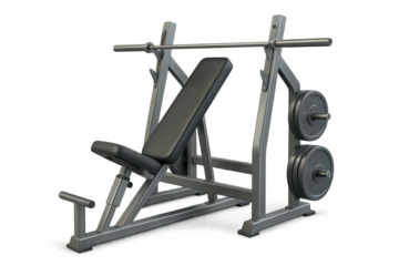 Bench press rack with barbell and weights for fitness training