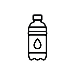 Simple line art icon of a water bottle with a drop symbol