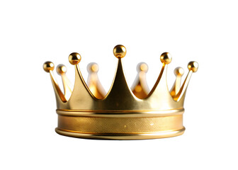 A regal golden crown with pointed spires and decorative golden orbs against a stark black background