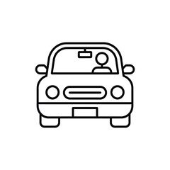 Simple line art icon of a car with a driver